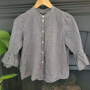 Madewell Gingham Button Down Flutter Sleeve Top